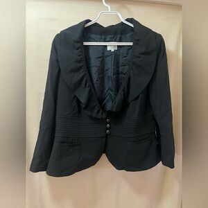 Armani Collezioni Black Wool Blazer Made in Italy Size 12 Button Up Ruffles